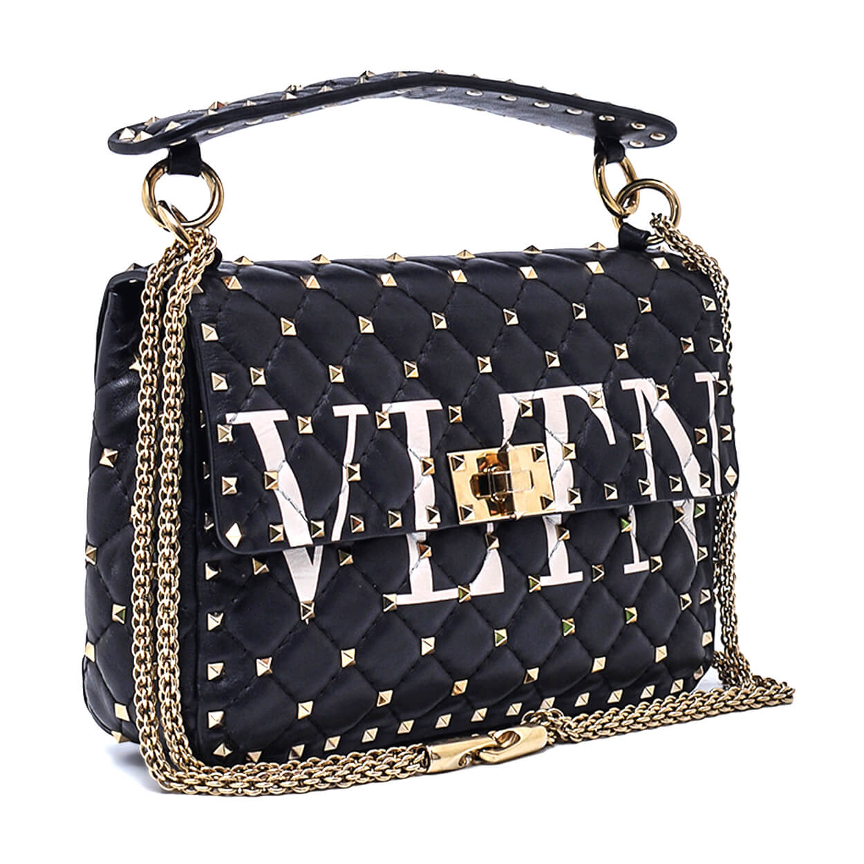 Valentino -Black Small Rockstud Spike Logo Shoulder Bag